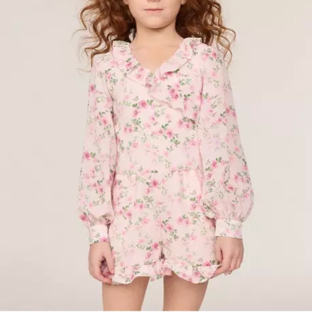 Janie & Jack FLORAL RUFFLE CHIFFON ROMPER - Picture 7 of 12